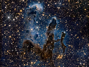 Pillars of Creation: towering columns of gas and dust in the Eagle Nebula, in near-infrared light